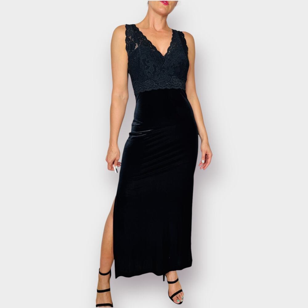 Y2K One Up Black Lace and Velour‎ Gown Size 6